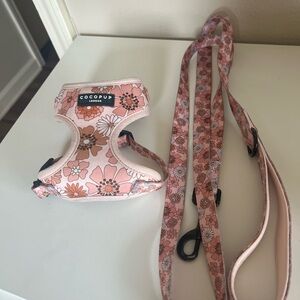 CocoPup Pink Floral Dog Harness and Leash Set